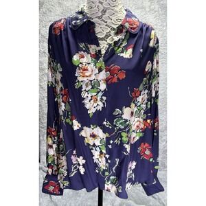 THE GREAT. Silk Blouse Size 2 Medium Blue Floral Collared Button Up *Never worn*